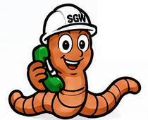 SGW worm mascot holding a phone