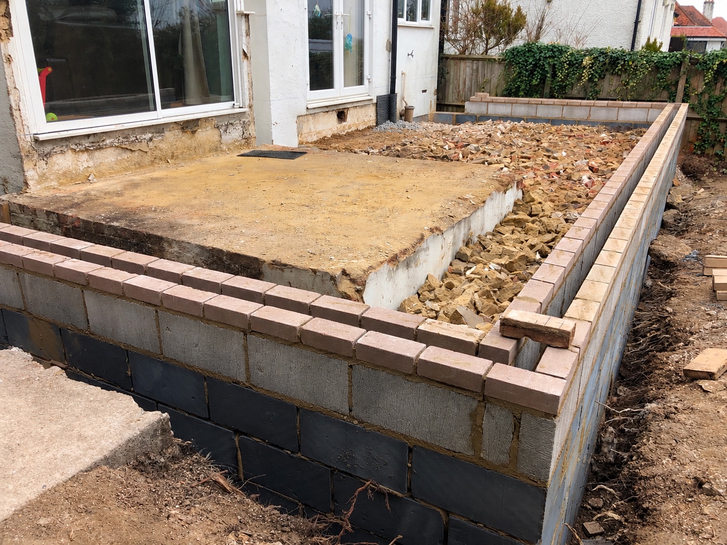 Groundworks and blockwork completed to damp-proof course level